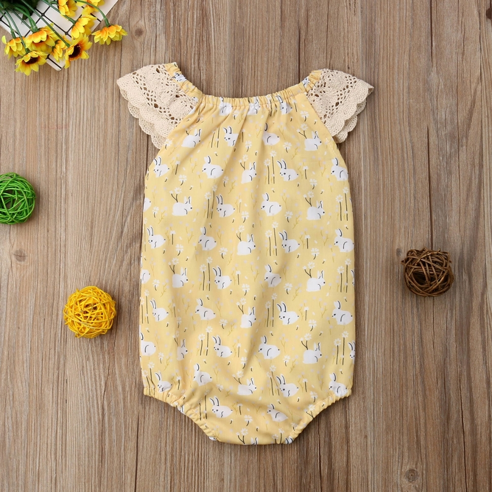 Yellow lace bunny Boutique romper onesie new
